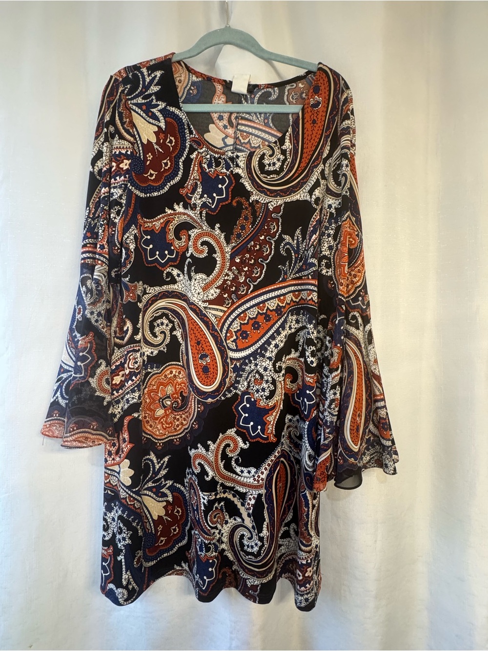 Women's Paisley Swing Dress in Black,Navy & Rust